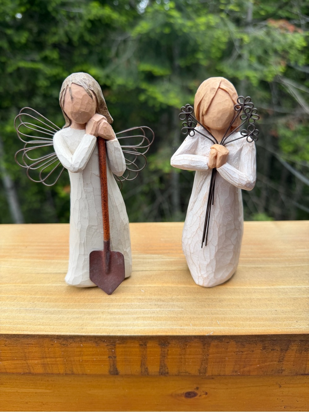 Willow Tree Cream and Brown Angel Pair Figurines